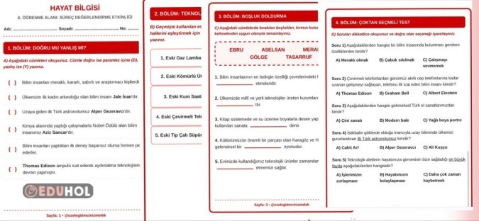 2. Sınıf Hayat Bilgisi | 6 Öğrenme Alanı Süreç Değerlendirme Etkinlikleri