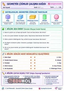 2.SINIF GEOMETRİK CİSİMLER ÇALIŞMA KAĞIDI