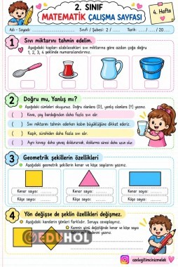 2.SINIF MATEMATİK SIVILARI ÖLÇME VE GEOMETRİK ŞEKİLLER ÇALIŞMA SAYFASI