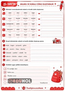 2.Sınıf Türkçe Anlamlı ve Kurallı cümle oluşturma