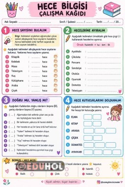 2.SINIF TÜRKÇE HECE BİLGİSİ ÇALIŞMA KAĞIDI