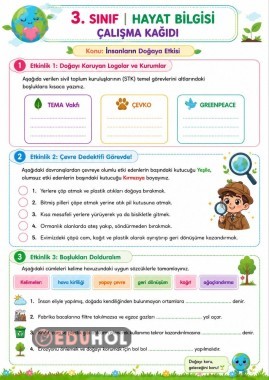 3 . SINIF HAYAT BİLGİSİ İNSANLARIN DOĞAYA ETKİSİ ÇALIŞMA KAĞIDI