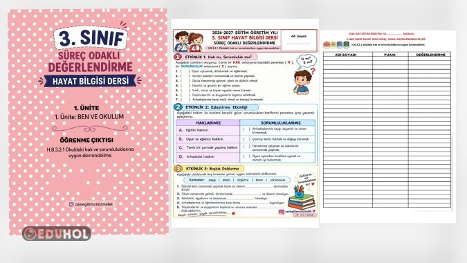 3. Sınıf Hayat Bilgisi – Ben ve Okulum 📝 Süreç Odaklı Değerlendirme Çalışması