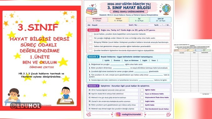 3. Sınıf Hayat Bilgisi – Çocuk Hakları Süreç Odaklı Değerlendirme