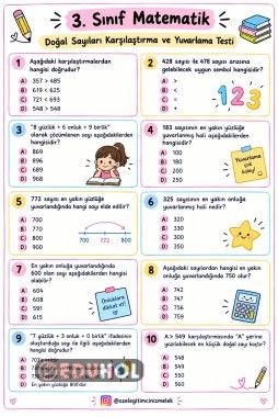 📚 3. Sınıf Matematik | Mini Test 🔢 Doğal Sayıları Karşılaştırma ve Yuvarlama