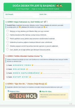 3.SINIF HAYAT BİLGİSİ DOĞA VE İNSAN ÇALIŞMA KAĞIDI