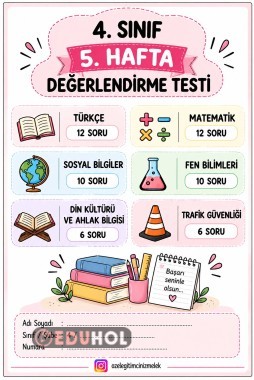 4. Sınıf 5. Hafta Değerlendirme Testi | 2026-2027 Eğitim Öğretim Yılı