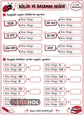 4. Sınıf Matematik | Bölük ve Basamak Değeri Çalışma Kağıdı