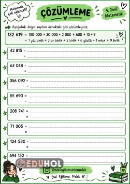4. Sınıf Matematik – Çözümleme Çalışma Kağıdı | Doğal Sayıları Çözümleme