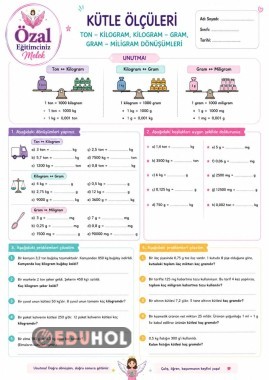 4. Sınıf Matematik | Ton-Kilogram, Kilogram-Gram ve Gram-Miligram Çevirmeleri & Kütle Problemleri