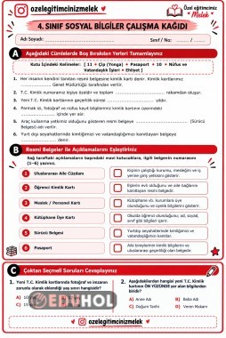 4. SINIF SOSYAL BİLGİLER KİMLİĞİM ÇALIŞMA SAYFASI