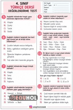 4. SINIF TÜRKÇE SOMUT SOYUT BASİT TÜREMİŞ BİLEŞİK DEĞERLENDİRME
