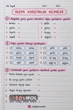 4. SINIF YAZIMI KARIŞTIRILAN KELİMELER ÇALIŞMA KAĞIDI