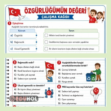 4.SINIF ÖZGÜRLÜK VE BAĞIMSIZLIK ÇALIŞMA KAĞIDI (takipleri bekliyorum)