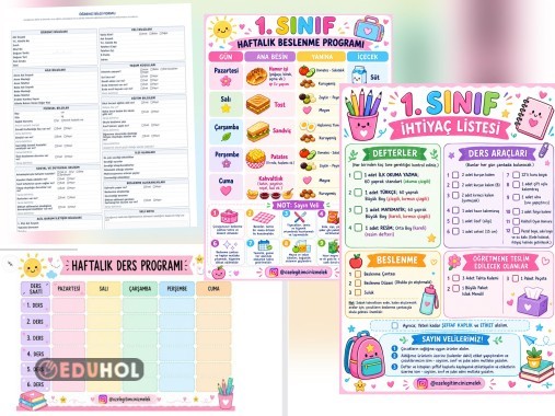 öğrenci tanıma formu, beslenme ihtiyaç listesi, sınıf ihtiyaç listesi ve ders programı