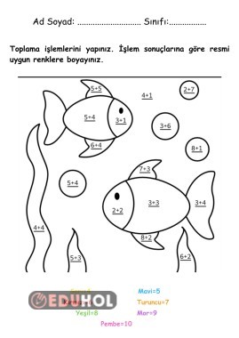 Toplama İşlemi Boyama Sayfası Çalışması