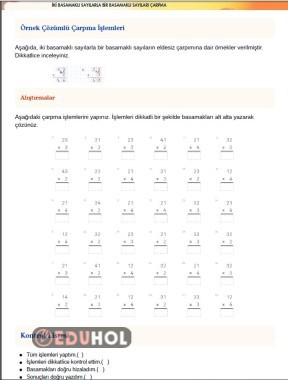 İKİ BASAMAKLI SAYILARLA BİR BASAMAKLI SAYILARIN ÇARPIMI