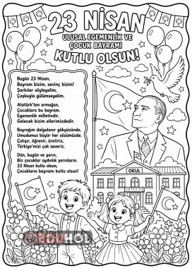 23 Nisan pano için şiir ve boyama sayfası