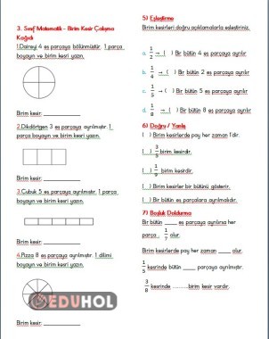 3.sınıf matematik birim kesirler çalışma kağıdı