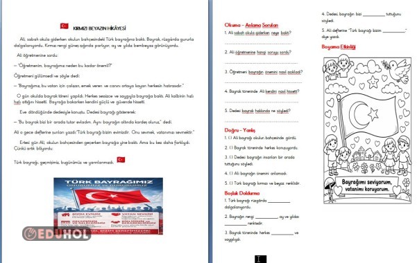 Bayrağımız okuma anlama ve boyama metni