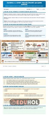 Fen bilimleri kayaç, mineral maden ilişkisi çalışma kağıdı