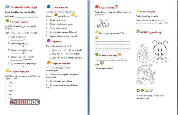 Fen bilimleri Yaşadığım Çevre ve Temizliği