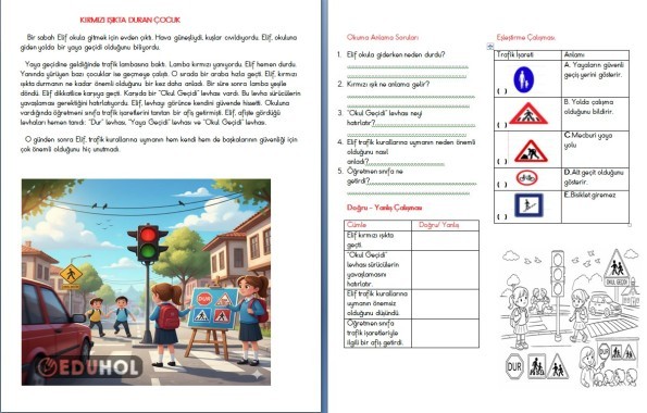 Hayat bilgisi trafik işaretleri konusu okuma anlama , çalışma kağıdı