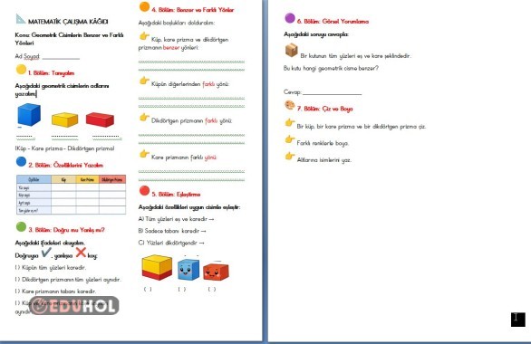 KÜP KARE PRİZMA VE DİKDÖRTGEN PRİZMANIN BENZER VE FARKLI YÖNLERİ