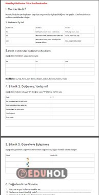 Maddenin halleri çalışma kağıdı