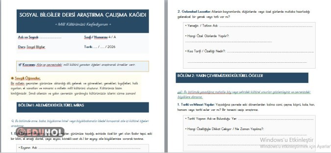 Sosyal Bilgiler Milli Kültürümüz Araştırma Görevi