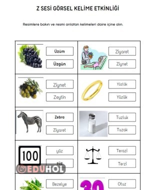 Z Sesi Görsel Kelime Etkinli Eduhol Etkinlik İndir Oyun Oyna Test