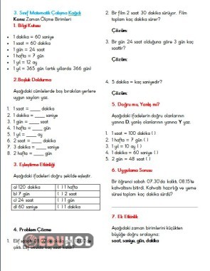 Zaman ölçme birimleri arasındaki ilişki çalışma kağıdı