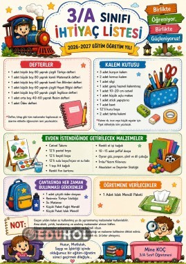 3. sınıf ihtiyaç listesi