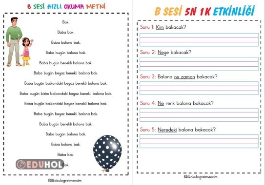 B Sesi Hızlı Okuma Metni Ve 5N... · Eduhol - Etkinlik İndir Oyun Oyna ...