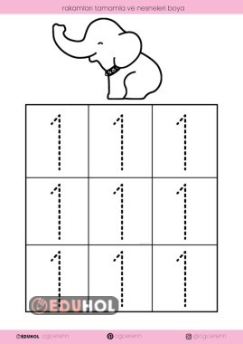 1 Rakamı Çizgi Çalışması (20 sayfa) Kolay