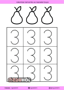 3 Rakamı Çizgi Çalışması (20 sayfa) Kolay