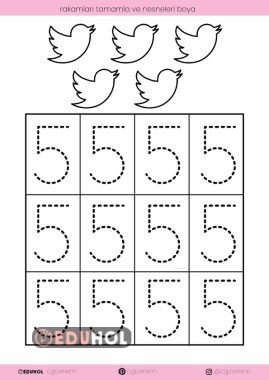 5 Rakamı Çizgi Çalışması (20 sayfa) -kolay