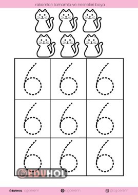 6 Rakamı Çizgi Çalışması (20 sayfa) Kolay