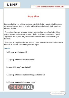 1. Sınıf okuduğunu anlama yorumlama