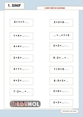 1 sınıf matematik eşitlik kavramı