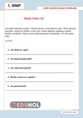 1 sınıf okuduğunu anlama yorumlama