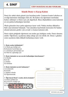 4. sınıf okuduğunu anlama yorumlama -2
