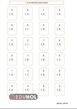 Birinci sınıf matematik toplama işlemi alıştırmaları.
