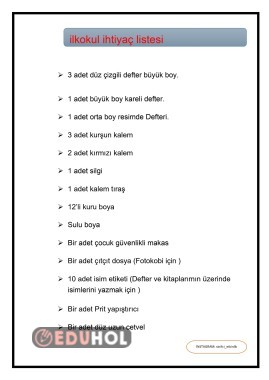 İlkokul ihtiyaç listesi