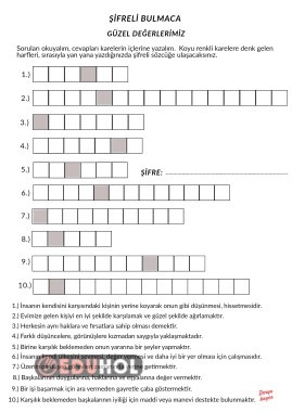 güzel değerlerimiz bulmaca etkinliği