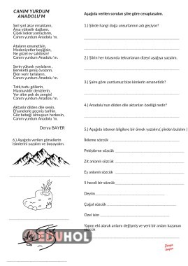 Okuduğunu anlama ( Canım Yurdum Anadolu'm şiir  )