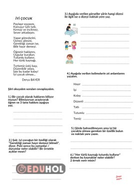 Okuduğunu anlama ( İyi Çocuk şiiri )