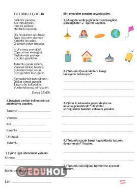 Okuduğunu anlama ( Tutumlu Çocuk şiiri  )