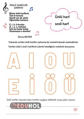 Ünlü harfler etkinlik sayfası