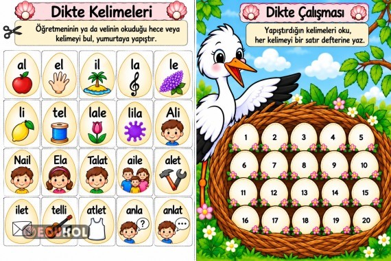 1.Sınıf İlk Okuma Yazma ANETİL Dikte Çalışması